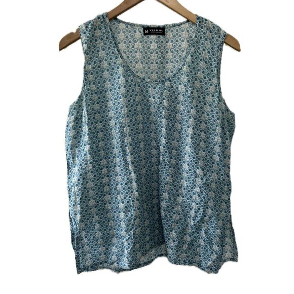 Vishnu Khan Market Women's Semi Sheer Medallion Peacock Like Pattern Tank Top M - Picture 1 of 5